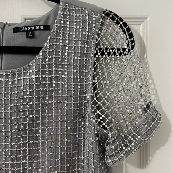 Gianni Bini Silver Sequin Mesh Mini Dress Size XS - Picture 4 of 6